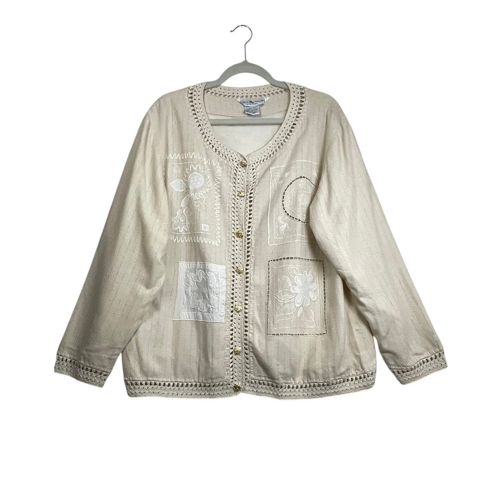 Greatโ Cavalier by St. Paul Vintage Silk Embroidered Crochet Jacket Cream